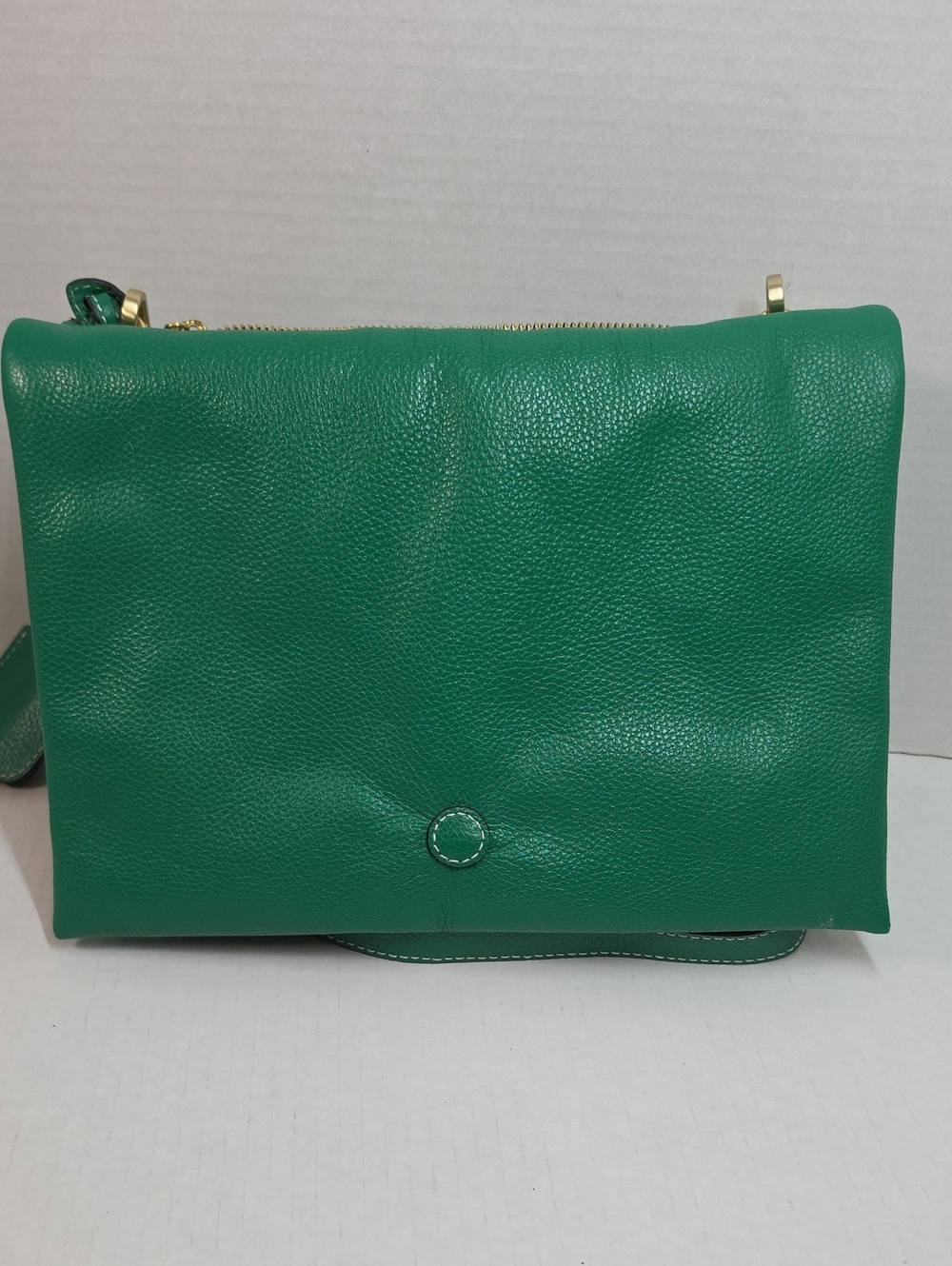J Jill Green Leather Crossbody Shoulder Bag with Gold Accents